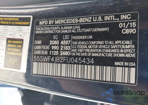 2015 Mercedes-Benz C 300 Sport из США, поврежденный, VIN 55SWF4JB2FU045434